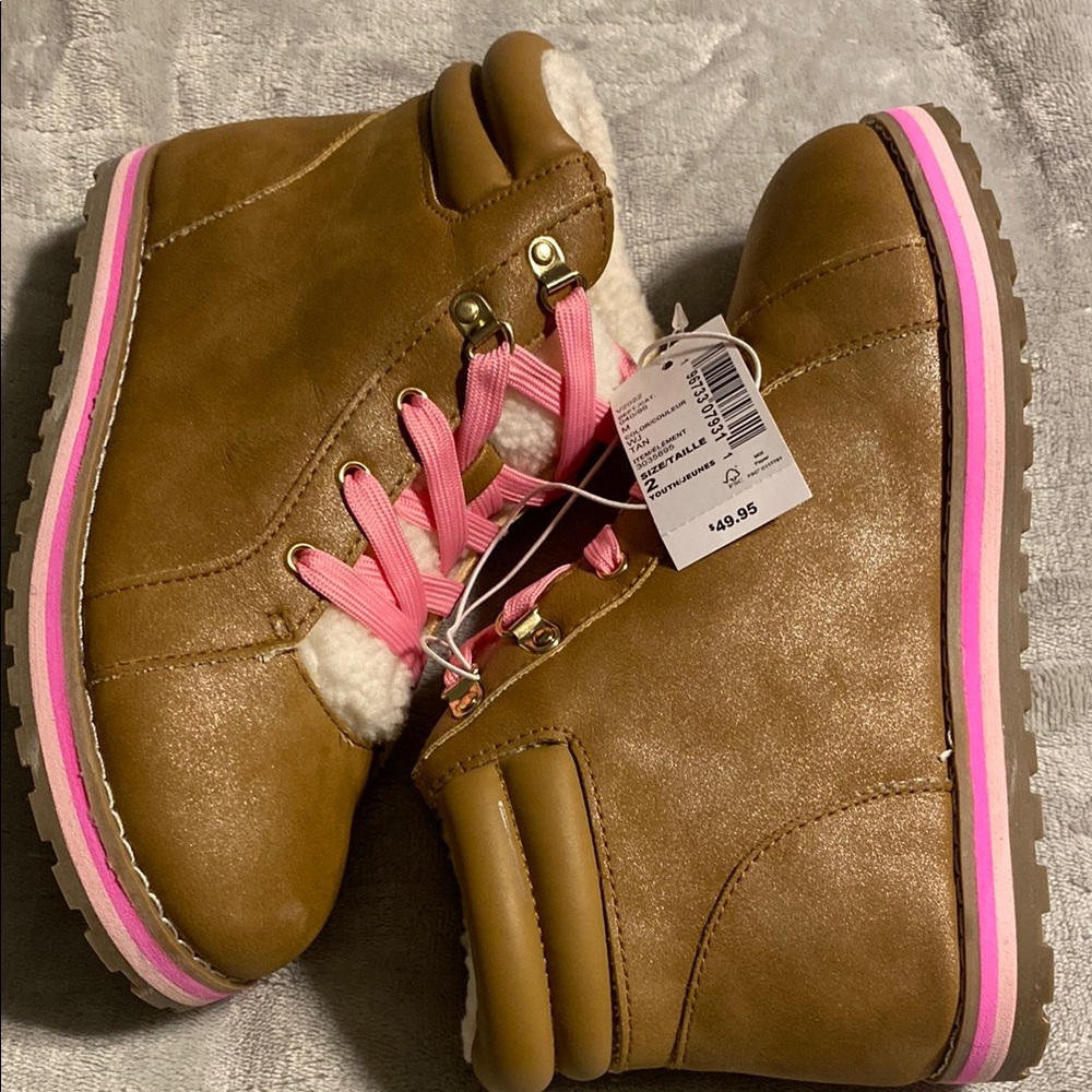 Girls Brown and Pink Boots
